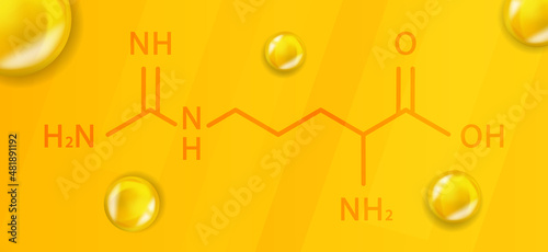 Arginine chemical formula. Arginine 3D Realistic chemical molecular structure