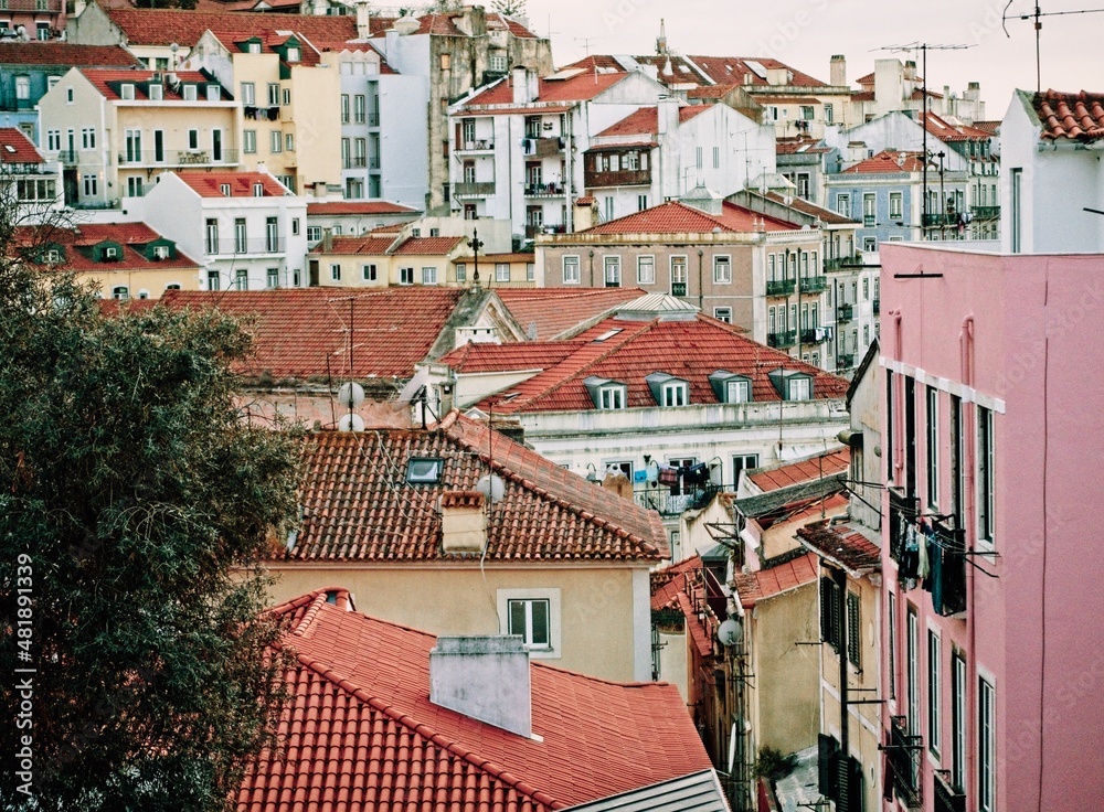 The densely inhabited, hilly and historic Mouraria neighborhood in Lisbon, Portugal.