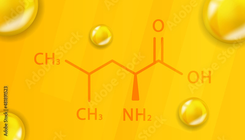 Leucine chemical formula. Leucine 3D Realistic chemical molecular structure