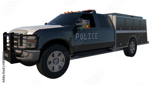 Police Truck 1- perspective F view white background 3D Rendering Ilustracion 3D