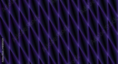 Unusual embossed graphic wallpaper in purple and black. The background consists of rhombuses located at a certain angle, with a backlight effect.