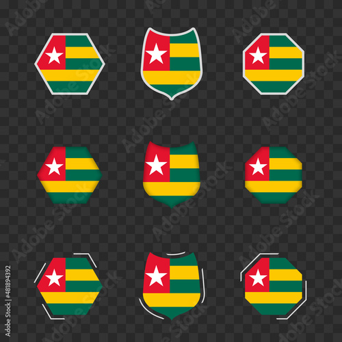 National symbols of Togo on a dark transparent background, vector flags of Togo.