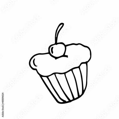 Cupcake. Muffin. Single vector doodle illustrations. Hand drawing