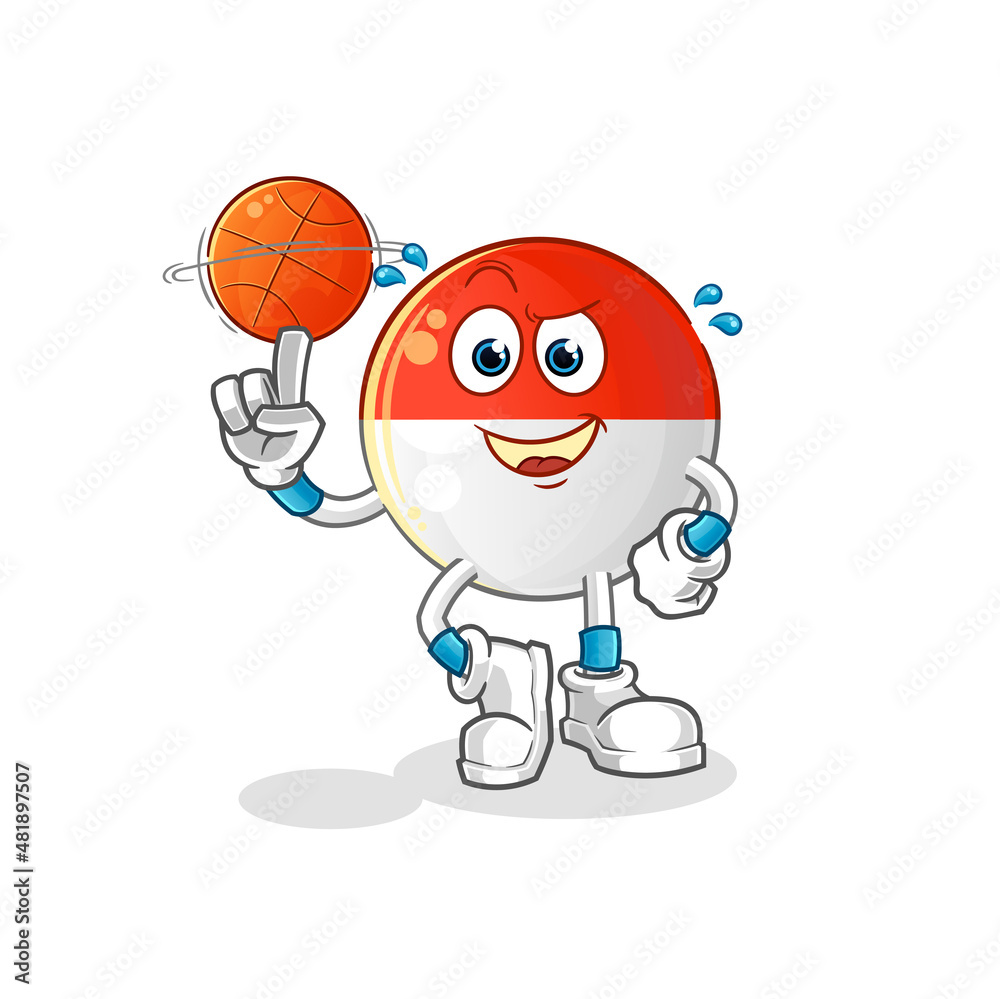 indonesian flag playing basket ball mascot. cartoon vector