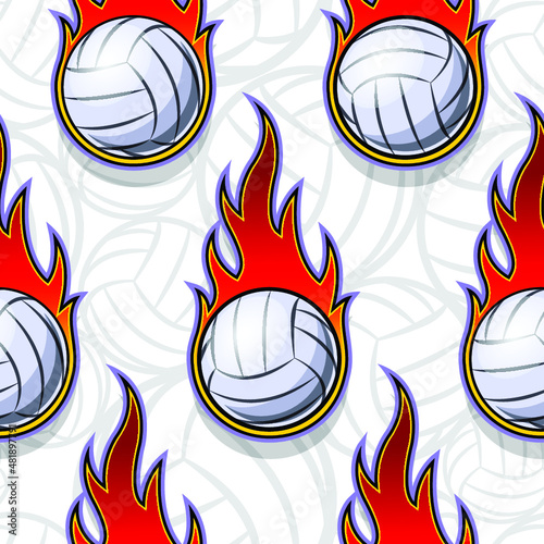Seamless pattern with volleyball ball icons and flames. Vector illustration. Ideal for wallpaper, wrapping, packaging, fabric design and any kind of decoration.