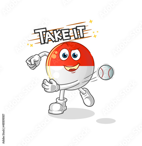 indonesian flag throwing baseball vector. cartoon character photo