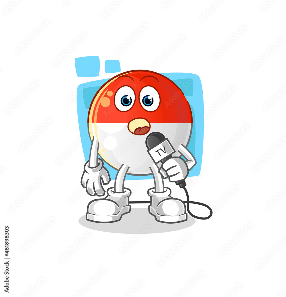 indonesian flag tv reporter cartoon. cartoon mascot vector