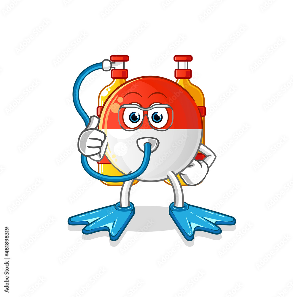 Obraz premium indonesian flag diver cartoon. cartoon mascot vector