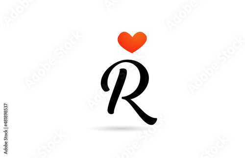 handwritten R alphabet letter icon logo design. Creative template for business with love heart