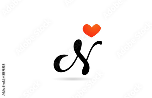 handwritten N alphabet letter icon logo design. Creative template for business with love heart
