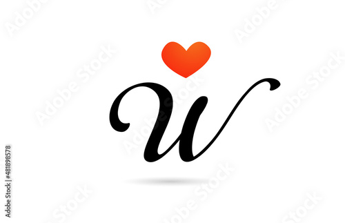 handwritten W alphabet letter icon logo design. Creative template for business with love heart