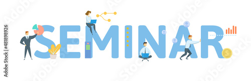 Seminar. Concept with keyword, people and icons. Flat vector illustration. Isolated on white.
