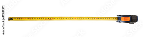 Measure tape isolated cut out on white background, overhead view
