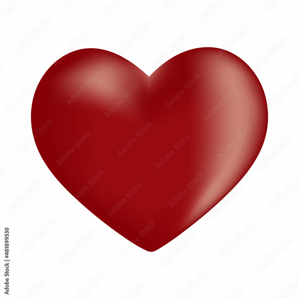 Red heart on white background. Valentine's day romance symbol.  Vector illustration.