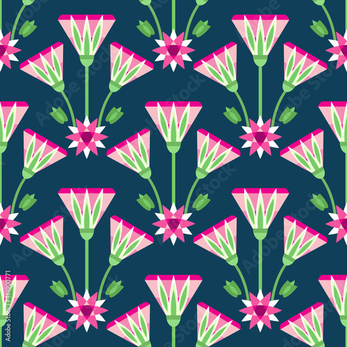 Seamless pattern vector illustration of the Egyptian ancient ornament with a lotus flower, leaves, papyrus, palm tree. Egyptian culture element For wallpaper, wrapping, paper, fabric, background
