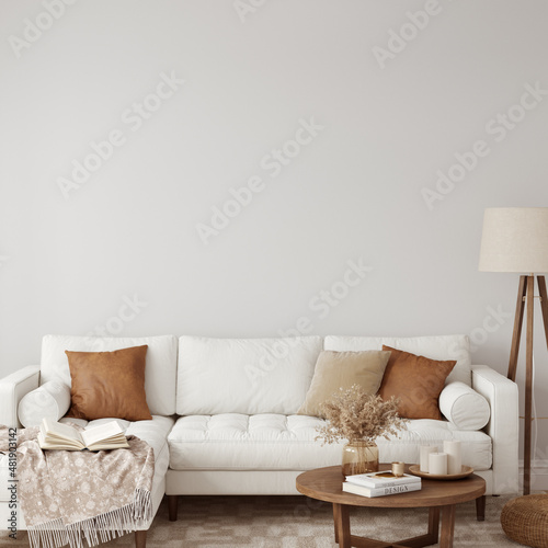Carta da parati 3D per Soggiorno - Carta da parati Eco Friendly interior style. living room. Wall mockup. Wall art. 3d rendering, 3d illustration