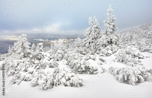 Beautiful winter mountain landscape, Karkonosze National Park, Poland.