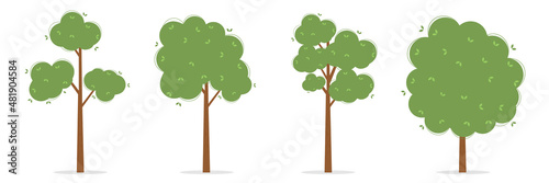Trees set in flat style. Vector illustration of trees isolated on white background. Nature green spaces for the image of the forest or park, for architectural or landscape design.