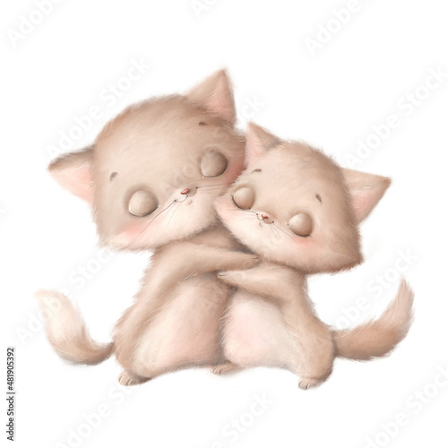 Photography Illustration of cute cartoon animals hugs