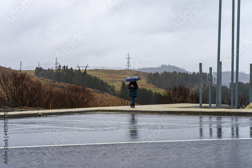Woman walking under the rain