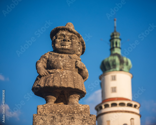 Baroque stony figure of the Dwarf Cabinet near Castle of Nove Mesto nad Metuji, Czech Republic.