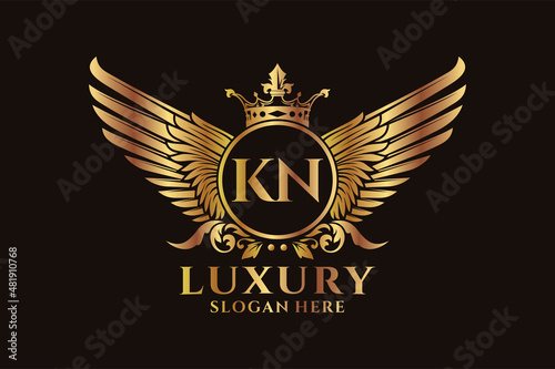 Luxury royal wing Letter KN crest Gold color Logo vector, Victory logo, crest logo, wing logo, vector logo template.