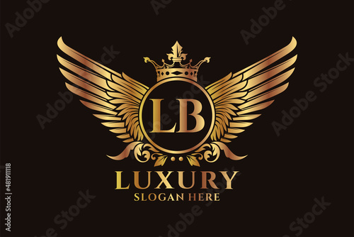 Luxury royal wing Letter LB crest Gold color Logo vector, Victory logo, crest logo, wing logo, vector logo template.