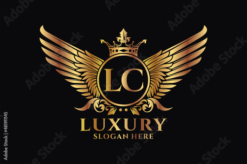 Luxury royal wing Letter LC crest Gold color Logo vector, Victory logo, crest logo, wing logo, vector logo template.