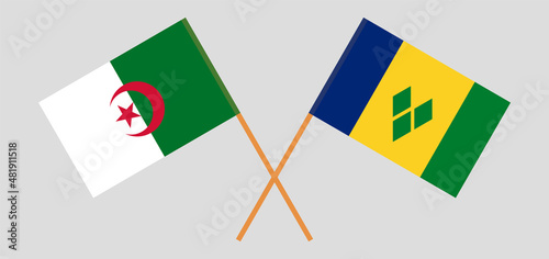 Crossed flags of Algeria and Saint Vincent and the Grenadines. Official colors. Correct proportion