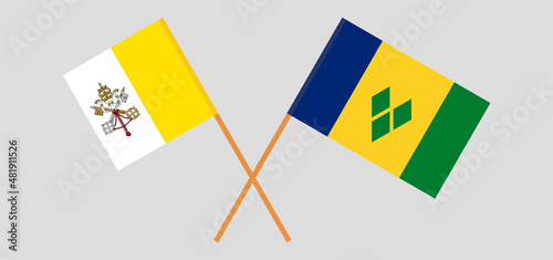 Crossed flags of Vatican and Saint Vincent and the Grenadines. Official colors. Correct proportion