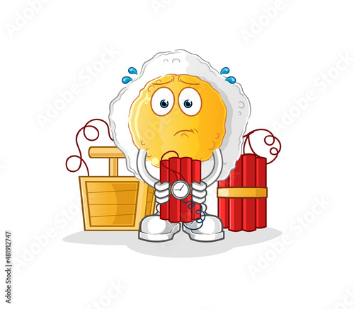 sunny side up holding dynamite character. cartoon mascot vector