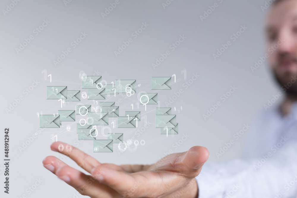 Approved email and spam message displayed on a futuristic interface Approved email and spam message displayed on a futuristic interface
