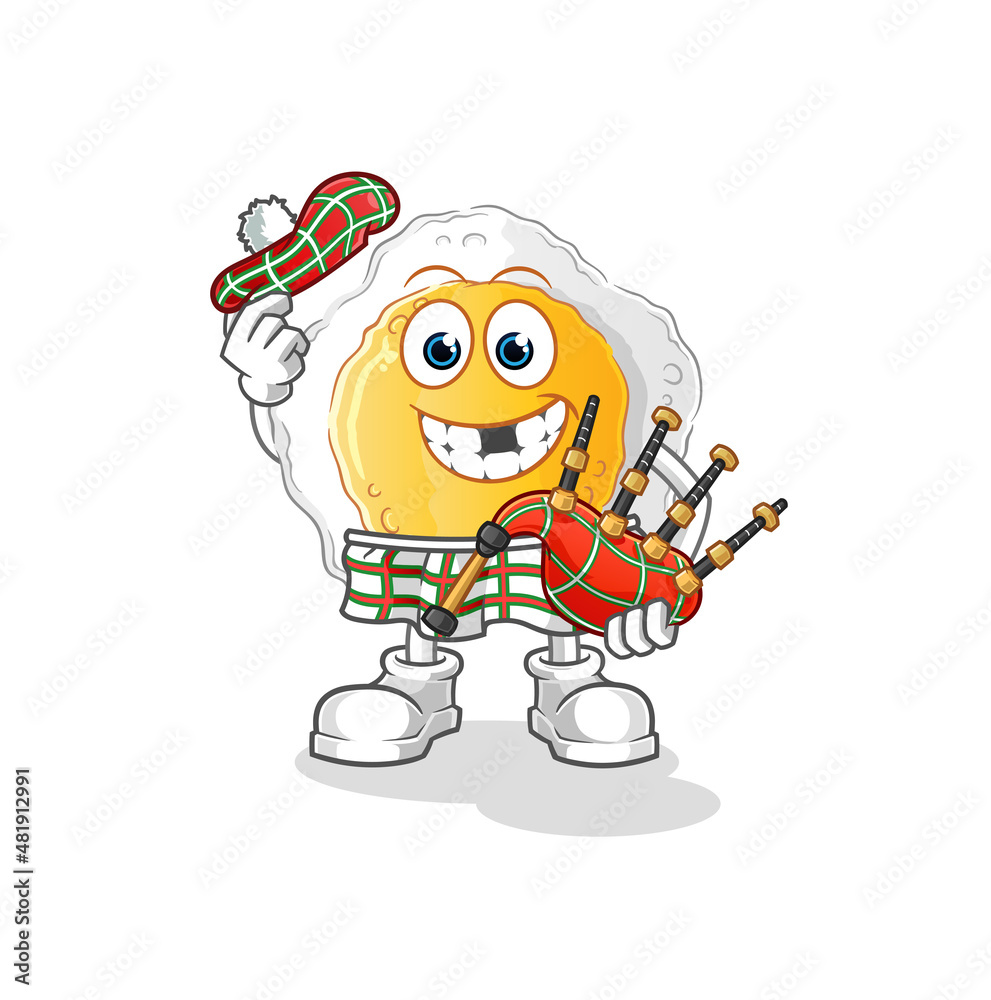 Obraz premium sunny side up scottish with bagpipes vector. cartoon character