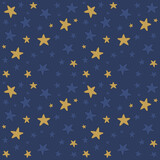 Seamless pattern with stars in blue and gold for fabric, paper, scrapbooking, wrapping. Blue background