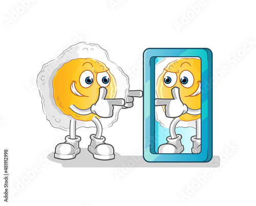 sunny side up looking into mirror cartoon. cartoon mascot vector
