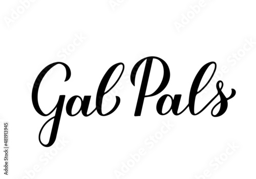 Gal pals calligraphy lettering. Galentines Day on official holiday for ladies on February 13.  Women  friendship quote. Vector template for greeting card, poster,  banner, sticker, t-shirt, etc