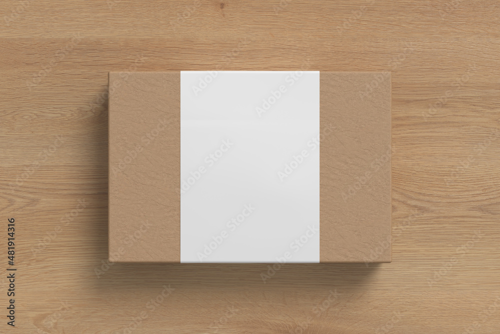 Flat box mock up with blank paper cover label: cardboard gift box on wooden background. Flat box mock up with blank paper cover label: cardboard gift box on wooden background.