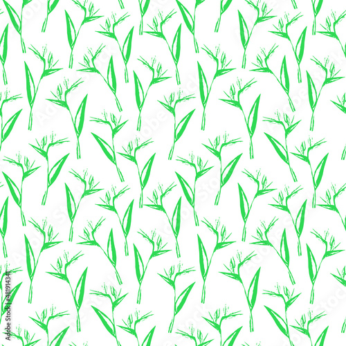 Seamless mint color strelitzia flower pattern. Vector strelitzia pattern isolated on white background. Design for textile, wallpapers, greeting cards, home decoration, invitation cards.