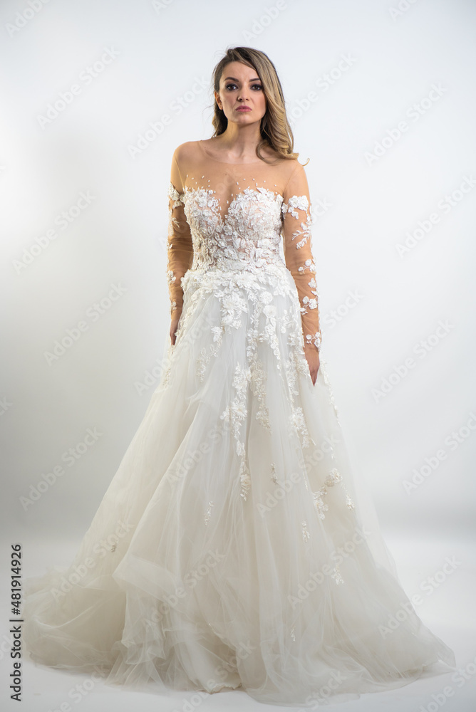 Portrait of happy beautiful bride on white background Portrait of happy beautiful bride on white background