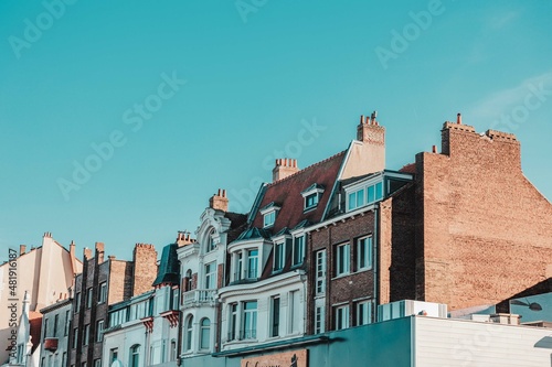 Dunkirk, France 20-01-2022: old houses in front of the beach in dunkirk