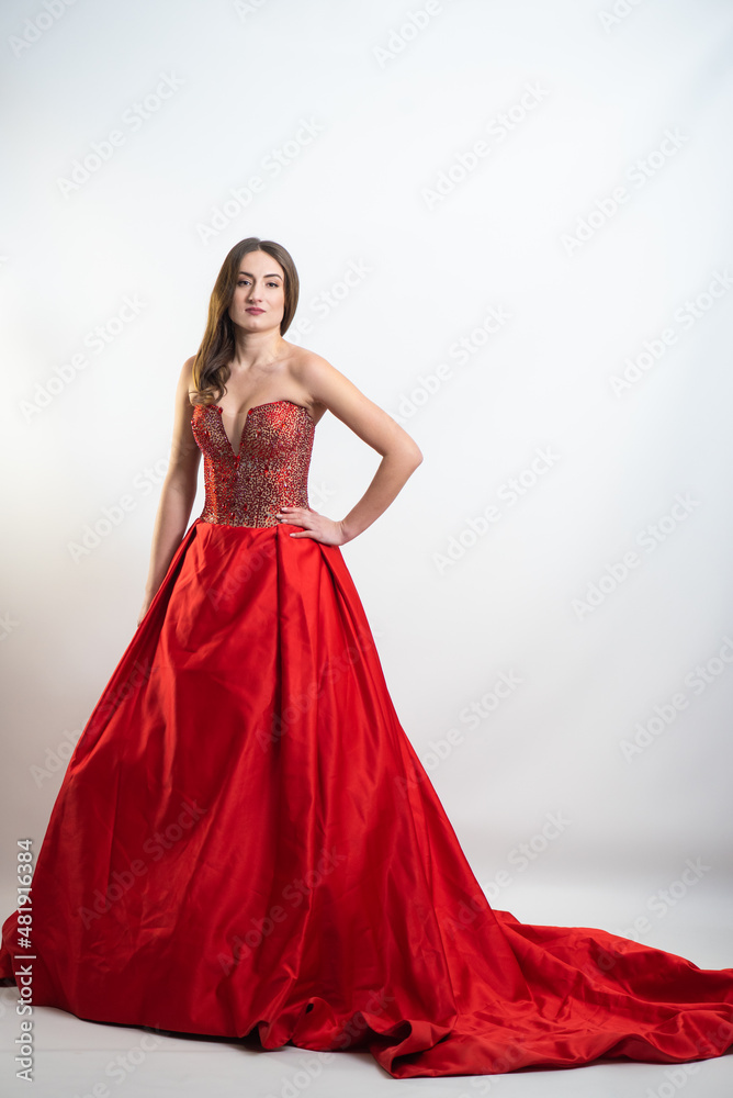 Beautiful woman long evening dress on white background Beautiful woman long evening dress on white background