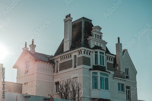 Dunkirk, France 20-01-2022: old houses in front of the beach in dunkirk