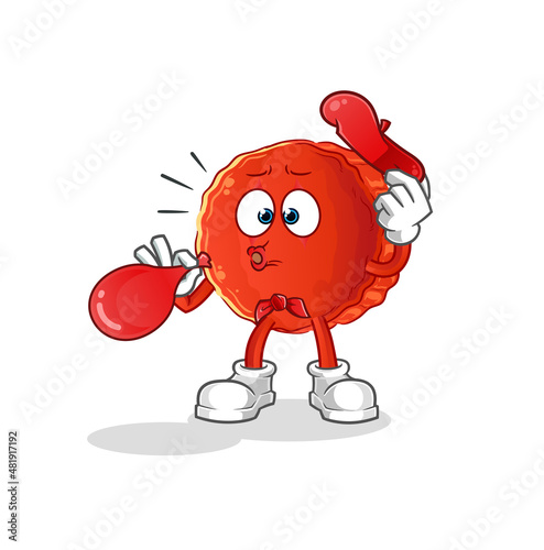 bottle cap pantomime blowing balloon. cartoon mascot vector