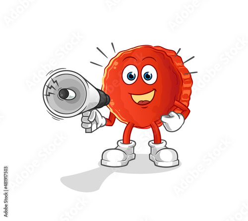 bottle cap holding hand loudspeakers vector. cartoon character