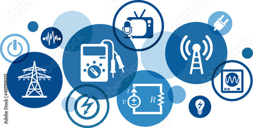 Electrical engineering vector. Concept related to electricity, stem subjects in university, studying to become an electrician, electronic components, electric equipment, education, maintenance.