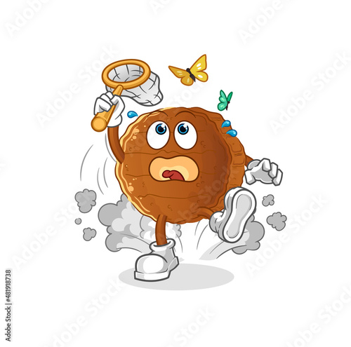burger meat catch butterfly illustration. character vector