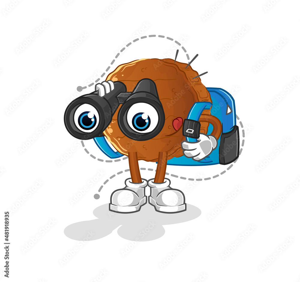 burger meat with binoculars character. cartoon mascot vector