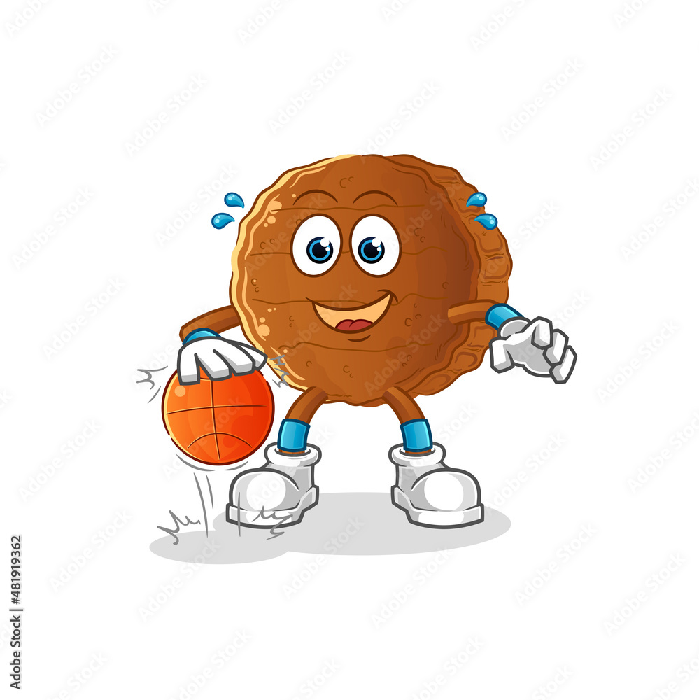 Naklejka premium burger meat dribble basketball character. cartoon mascot vector