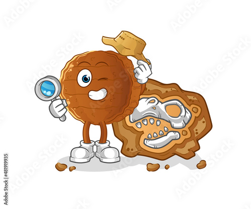 burger meat archaeologists with fossils mascot. cartoon vector