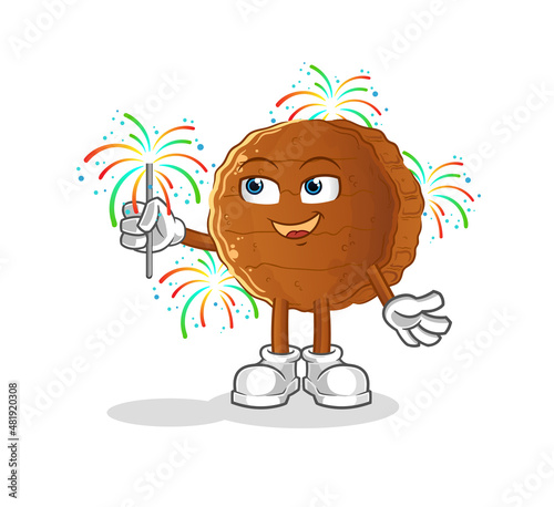 burger meat with fireworks mascot. cartoon vector